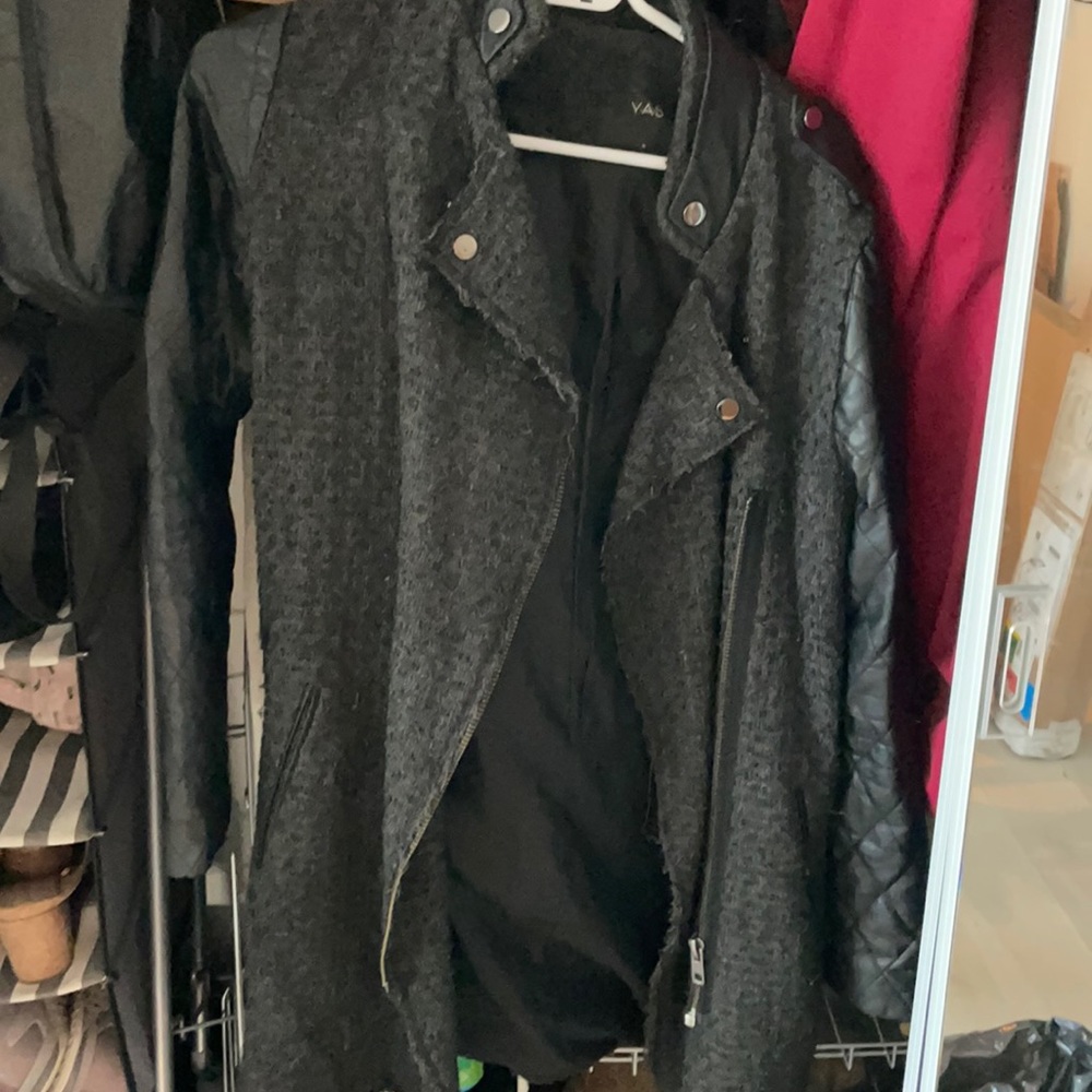 Leather and cotton long coat